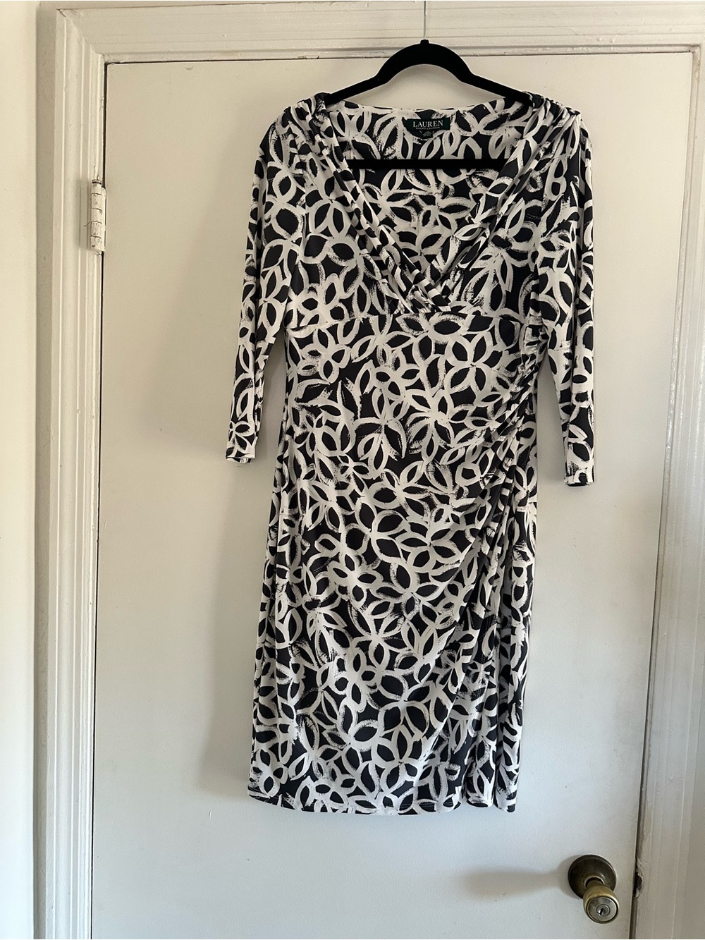 Lauren Ralph Lauren Black and White Geometric Wrap Dress
